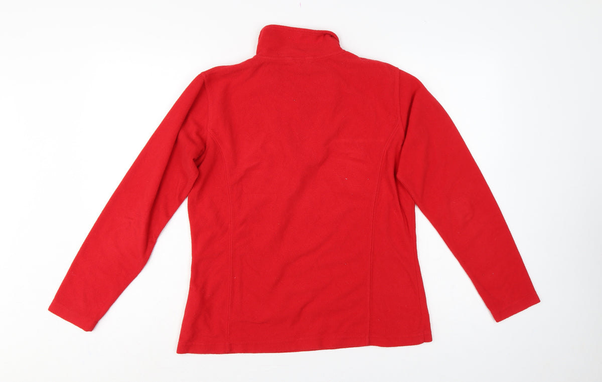 Brand and care label for Redec Women’s Red, size UK 10, Fleece 1/4 Zip Pullover Sweatshirt
