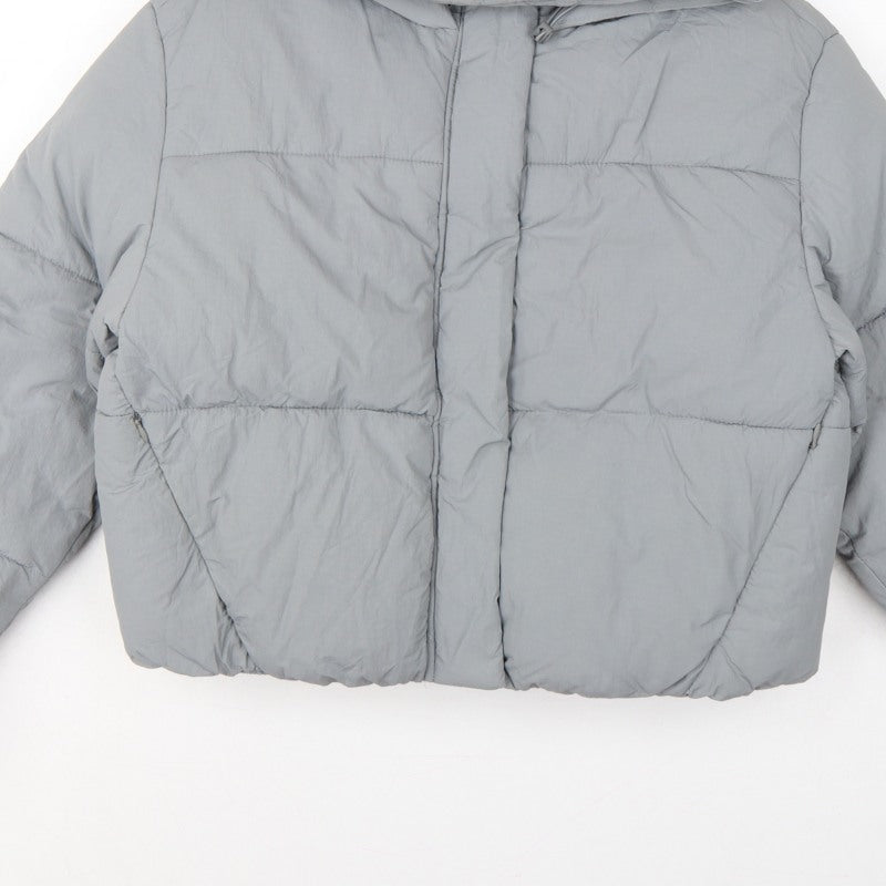 Zara Women Grey S Hooded Puffer Jacket Short Quilted Zip Pockets