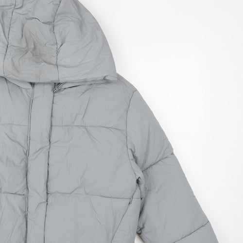 Zara Women Grey S Hooded Puffer Jacket Short Quilted Zip Pockets