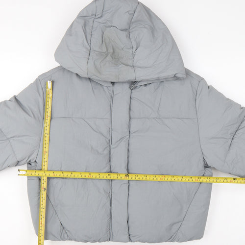 Zara Women Grey S Hooded Puffer Jacket Short Quilted Zip Pockets