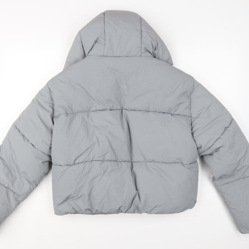 Zara Women Grey S Hooded Puffer Jacket Short Quilted Zip Pockets