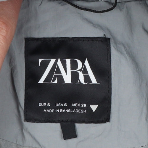 Zara Women Grey S Hooded Puffer Jacket Short Quilted Zip Pockets