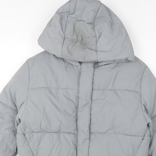 Zara Women Grey S Hooded Puffer Jacket Short Quilted Zip Pockets