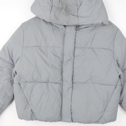 Zara Women Grey S Hooded Puffer Jacket Short Quilted Zip Pockets