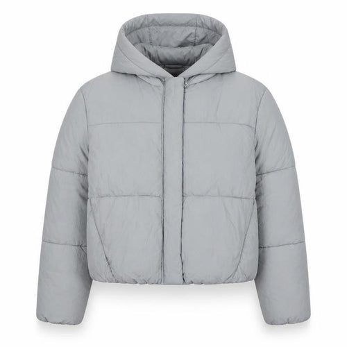 Zara Women Grey S Hooded Puffer Jacket Short Quilted Zip Pockets