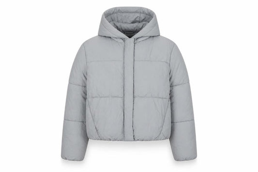 Zara Women Grey S Hooded Puffer Jacket Short Quilted Zip Pockets