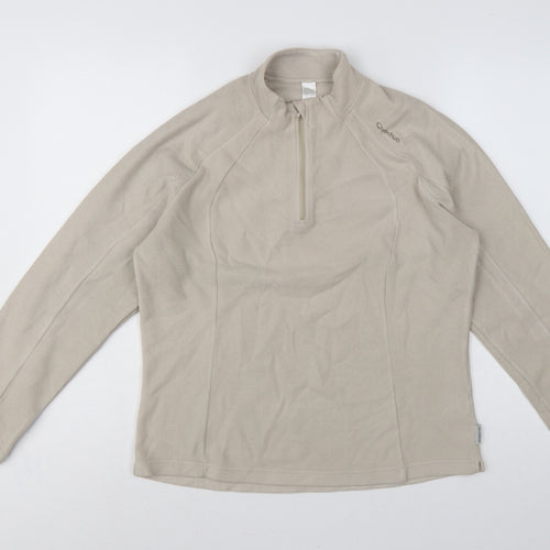 Quechua Women’s Beige M 1/4 Zip Fleece Pullover Hiking Sweatshirt