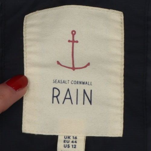 Seasalt Cornwall Women Black UK 16 Dry Point Hooded Long Rain Coat