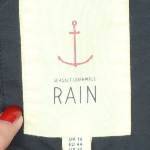 Seasalt Cornwall Women Black UK 16 Dry Point Hooded Long Rain Coat