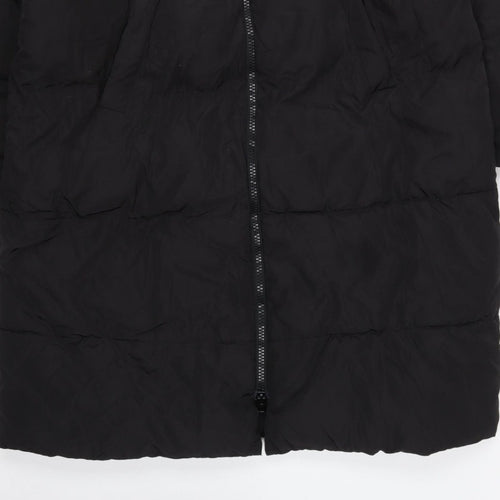H&M Women Black M Long Puffer Coat Hooded Quilted Winter Jacket