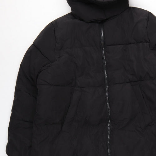 H&M Women Black M Long Puffer Coat Hooded Quilted Winter Jacket