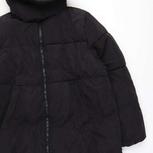 H&M Women Black M Long Puffer Coat Hooded Quilted Winter Jacket