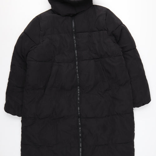 H&M Women Black M Long Puffer Coat Hooded Quilted Winter Jacket