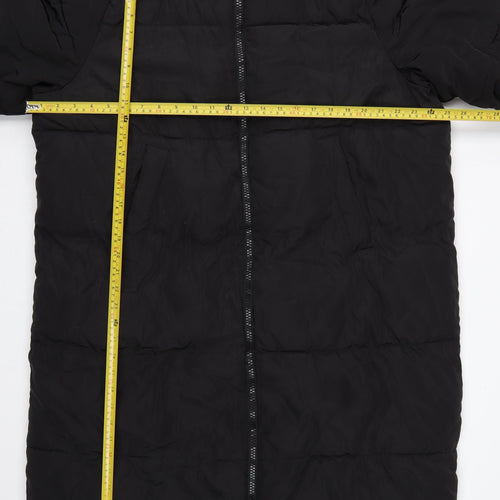 H&M Women Black M Long Puffer Coat Hooded Quilted Winter Jacket