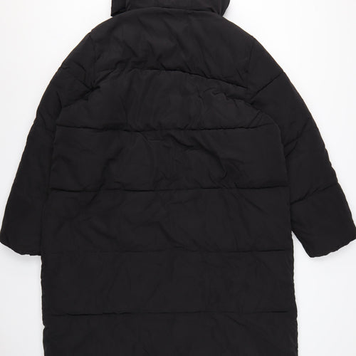 H&M Women Black M Long Puffer Coat Hooded Quilted Winter Jacket