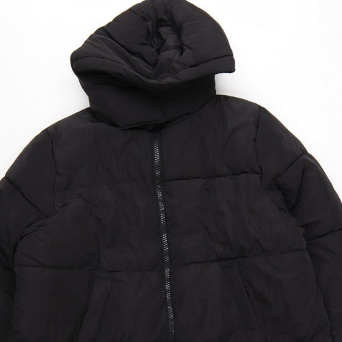 H&M Women Black M Long Puffer Coat Hooded Quilted Winter Jacket