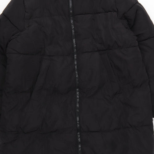 H&M Women Black M Long Puffer Coat Hooded Quilted Winter Jacket