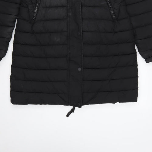 Superdry Women Black UK 8 Hooded Faux Fur Trim Puffer Coat