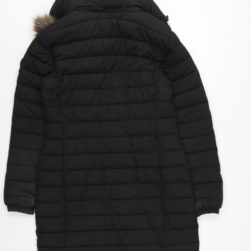 Superdry Women Black UK 8 Hooded Faux Fur Trim Puffer Coat