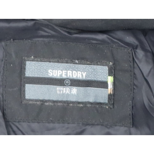 Superdry Women Black UK 8 Hooded Faux Fur Trim Puffer Coat