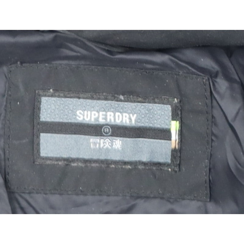 Superdry Women Black UK 8 Hooded Faux Fur Trim Puffer Coat