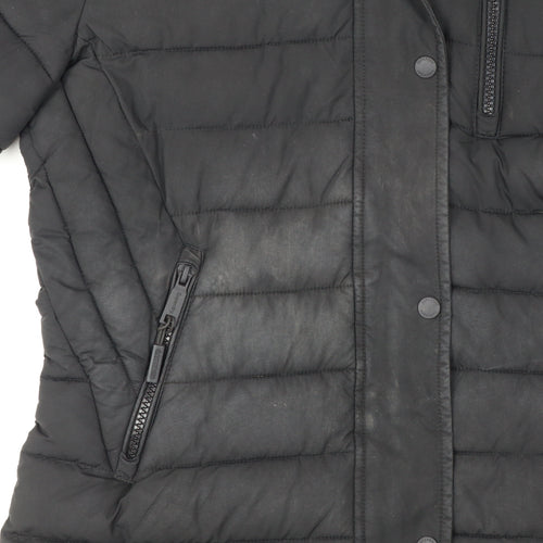 Superdry Women Black UK 8 Hooded Faux Fur Trim Puffer Coat