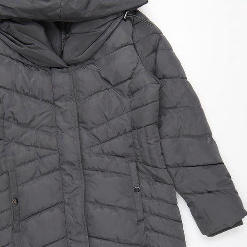 Roman Women’s Grey UK 10 Long Hooded Quilted Puffer Coat