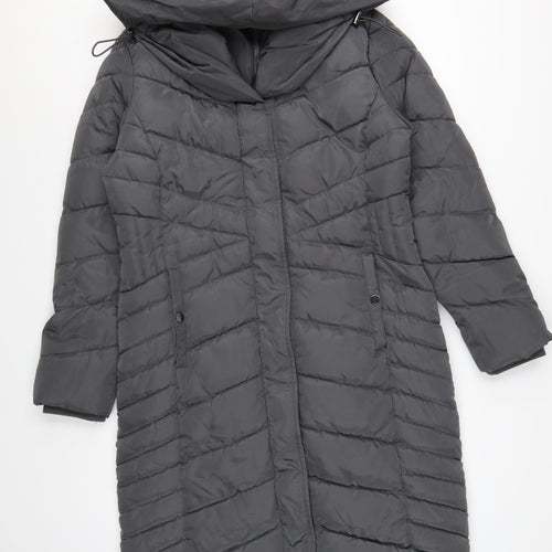 Roman Women’s Grey UK 10 Long Hooded Quilted Puffer Coat