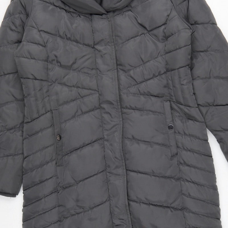 Roman Women’s Grey UK 10 Long Hooded Quilted Puffer Coat