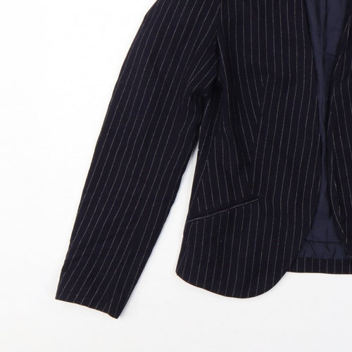H&M Women Blue Pinstripe Blazer UK 6 Slim Fit Lined Workwear