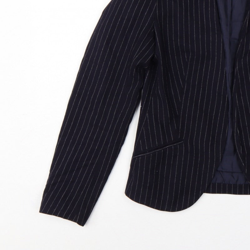 H&M Women Blue Pinstripe Blazer UK 6 Slim Fit Lined Workwear