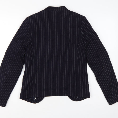 H&M Women Blue Pinstripe Blazer UK 6 Slim Fit Lined Workwear