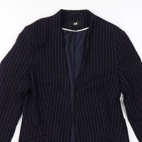 H&M Women Blue Pinstripe Blazer UK 6 Slim Fit Lined Workwear