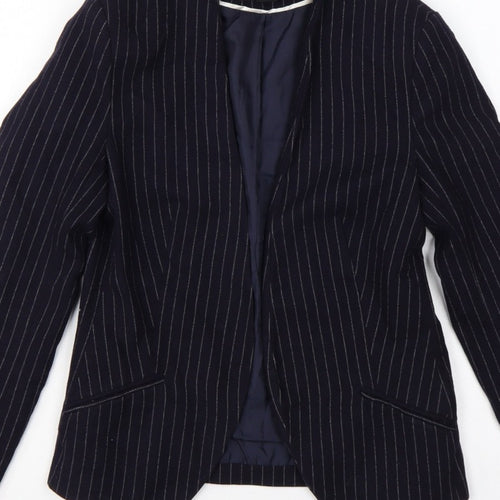 H&M Women Blue Pinstripe Blazer UK 6 Slim Fit Lined Workwear