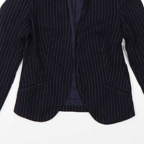 H&M Women Blue Pinstripe Blazer UK 6 Slim Fit Lined Workwear