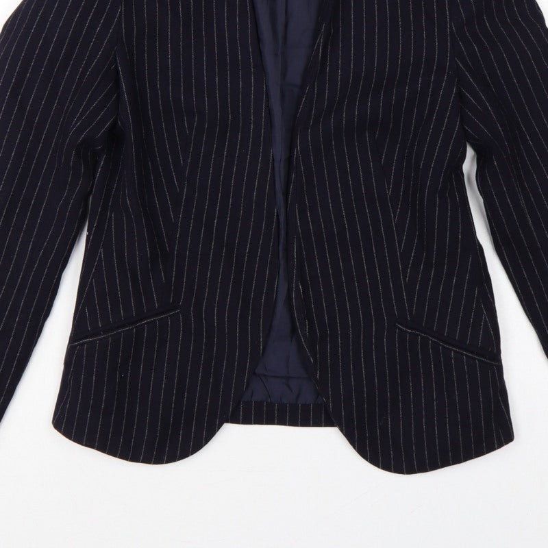 H&M Women Blue Pinstripe Blazer UK 6 Slim Fit Lined Workwear