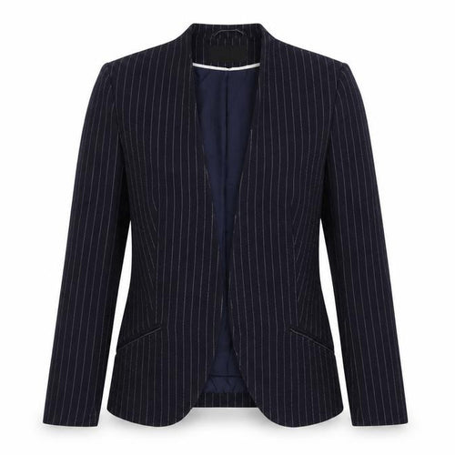 H&M Women Blue Pinstripe Blazer UK 6 Slim Fit Lined Workwear