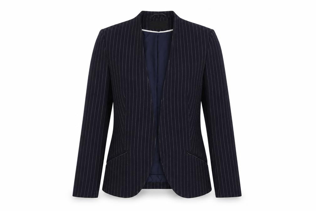 H&M Women Blue Pinstripe Blazer UK 6 Slim Fit Lined Workwear