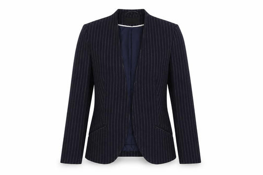 H&M Women Blue Pinstripe Blazer UK 6 Slim Fit Lined Workwear