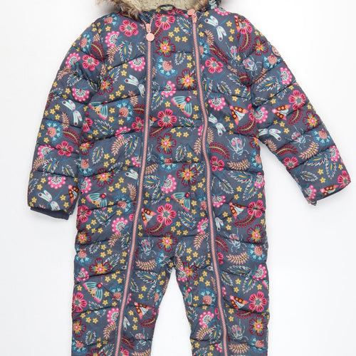 FatFace Girls Multicoloured 5-6 Years Floral Hooded Padded Snowsuit