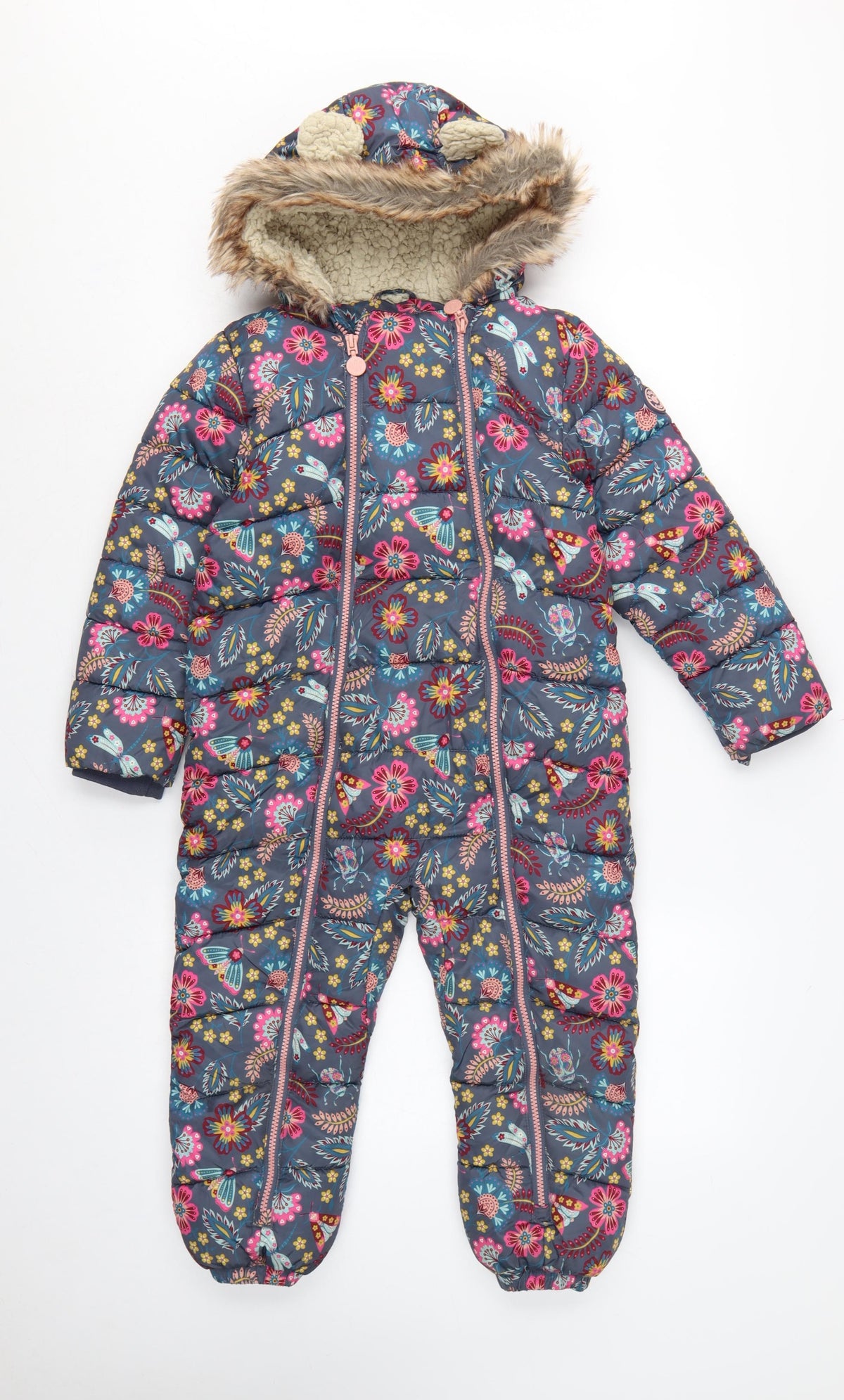 FatFace Girls Multicoloured 5-6 Years Floral Hooded Padded Snowsuit
