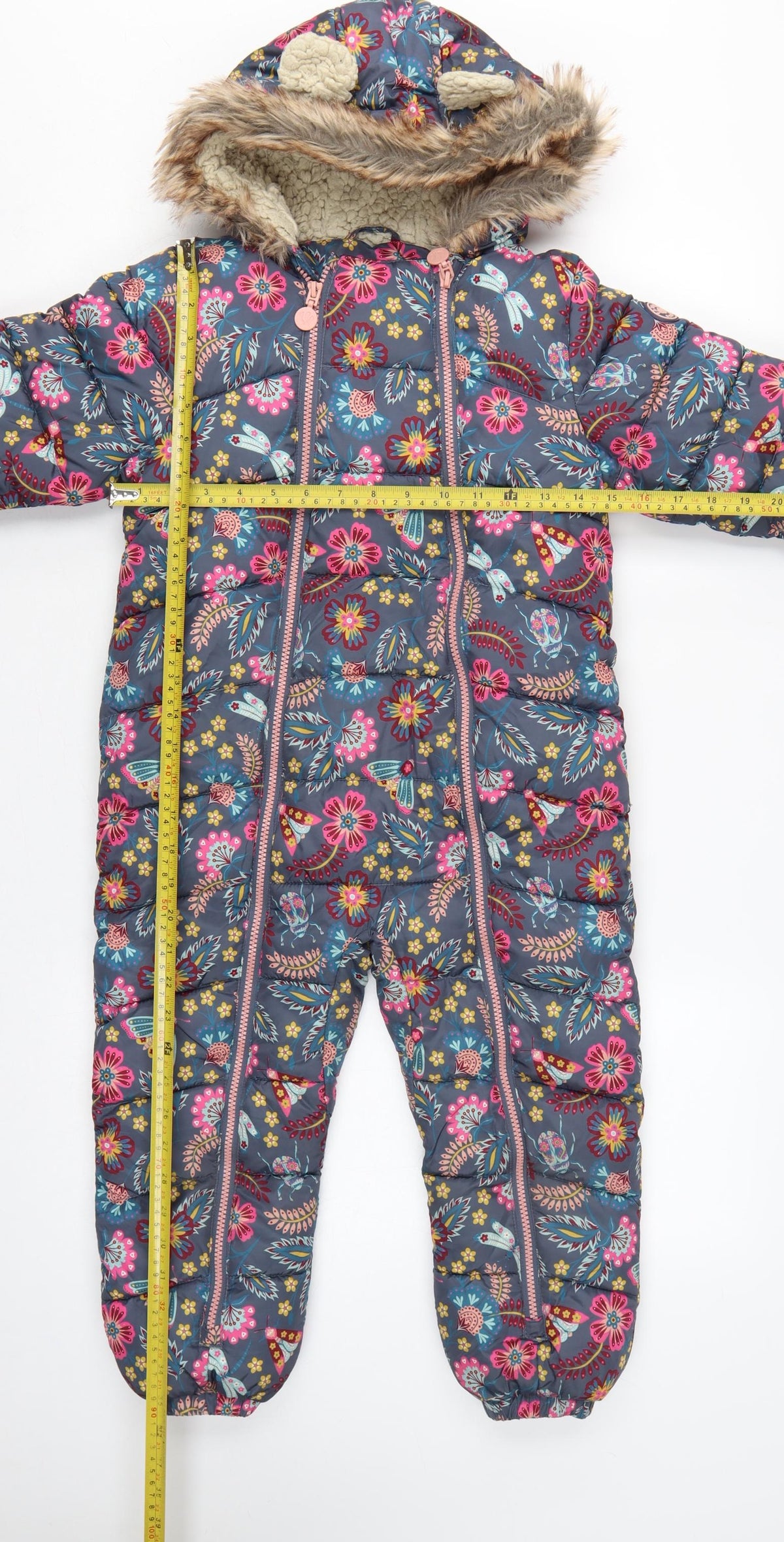 FatFace Girls Multicoloured 5-6 Years Floral Hooded Padded Snowsuit