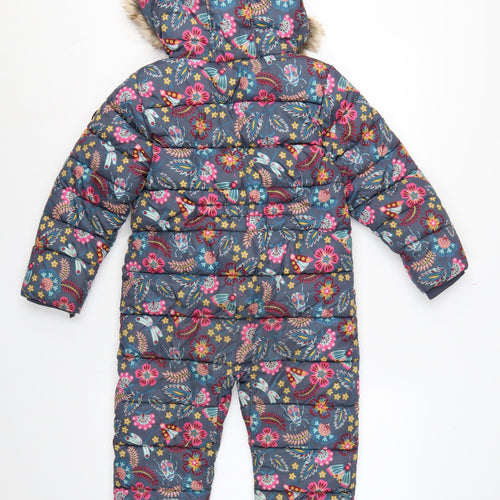 FatFace Girls Multicoloured 5-6 Years Floral Hooded Padded Snowsuit
