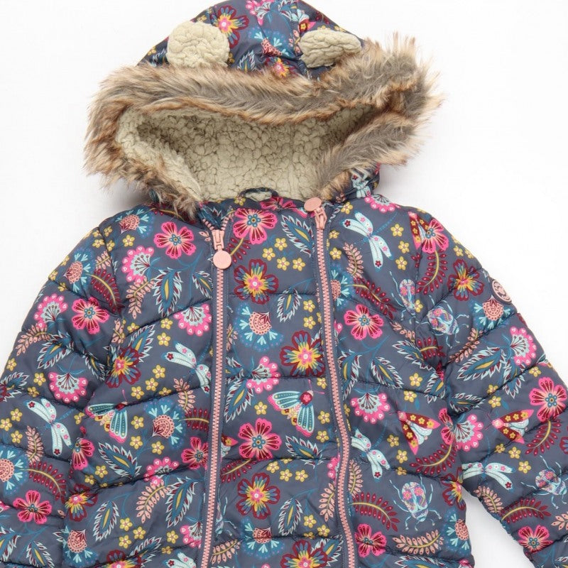 FatFace Girls Multicoloured 5-6 Years Floral Hooded Padded Snowsuit