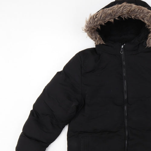 SoulCal & Co Boys Black 13 Years Puffer Parka Faux Fur Hood