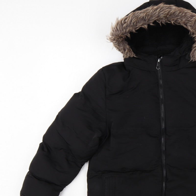 SoulCal & Co Boys Black 13 Years Puffer Parka Faux Fur Hood
