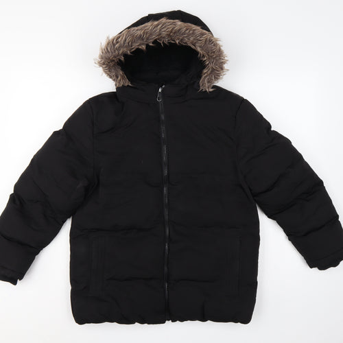 SoulCal & Co Boys Black 13 Years Puffer Parka Faux Fur Hood