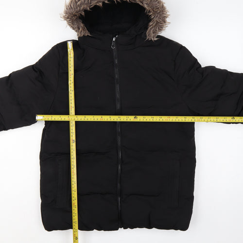 SoulCal & Co Boys Black 13 Years Puffer Parka Faux Fur Hood