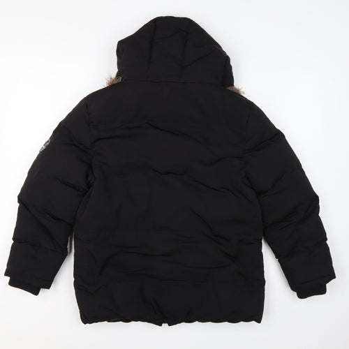 SoulCal & Co Boys Black 13 Years Puffer Parka Faux Fur Hood