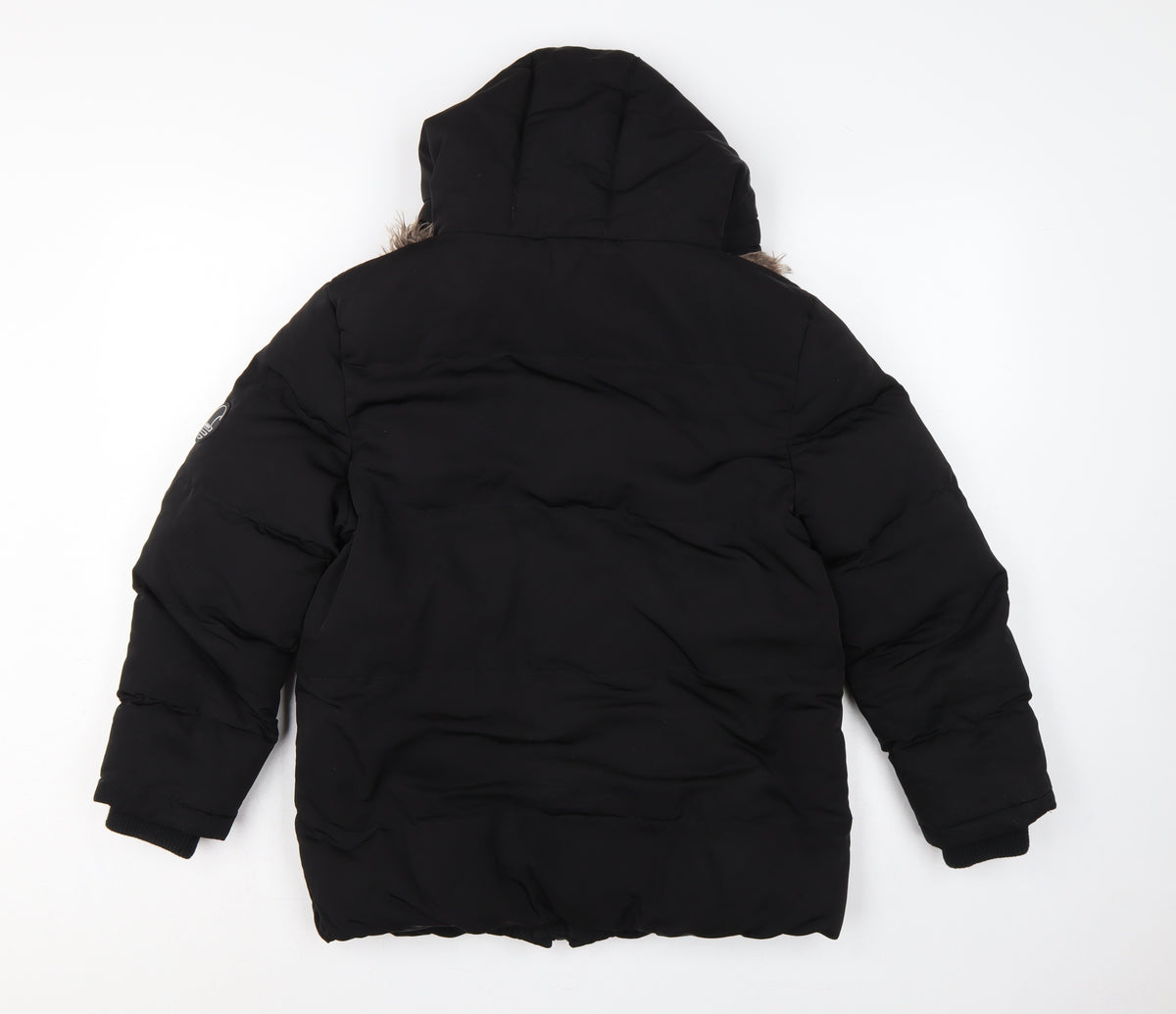 SoulCal & Co Boys Black 13 Years Puffer Parka Faux Fur Hood